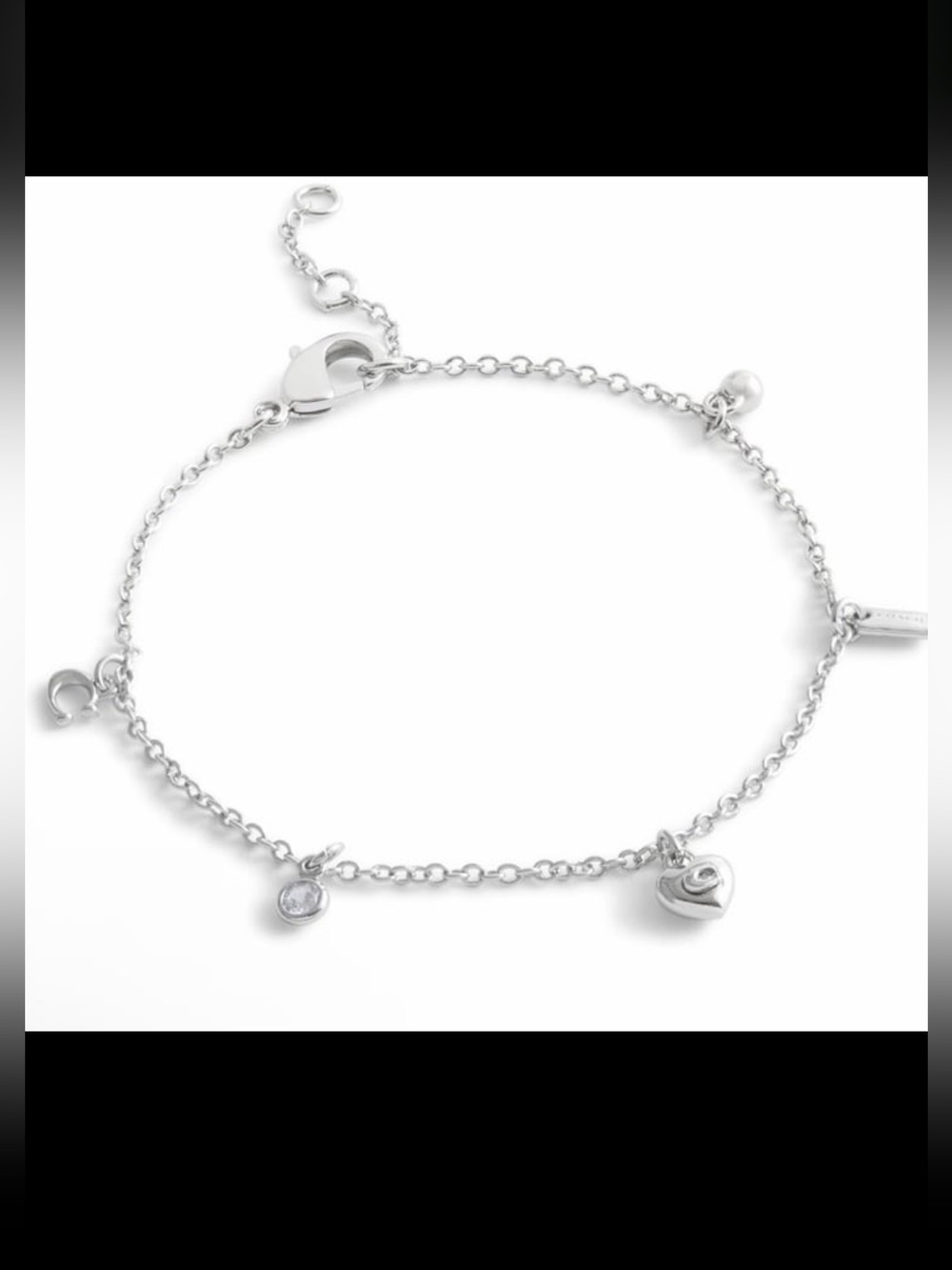 COACH Signature Silver Charm Adjustable Bracelet with Bag NEW